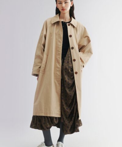 Exposed-lining balmacaan trench coat-khaki