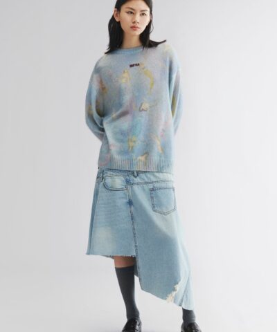 Mermaid print pullover sweater-baby blue