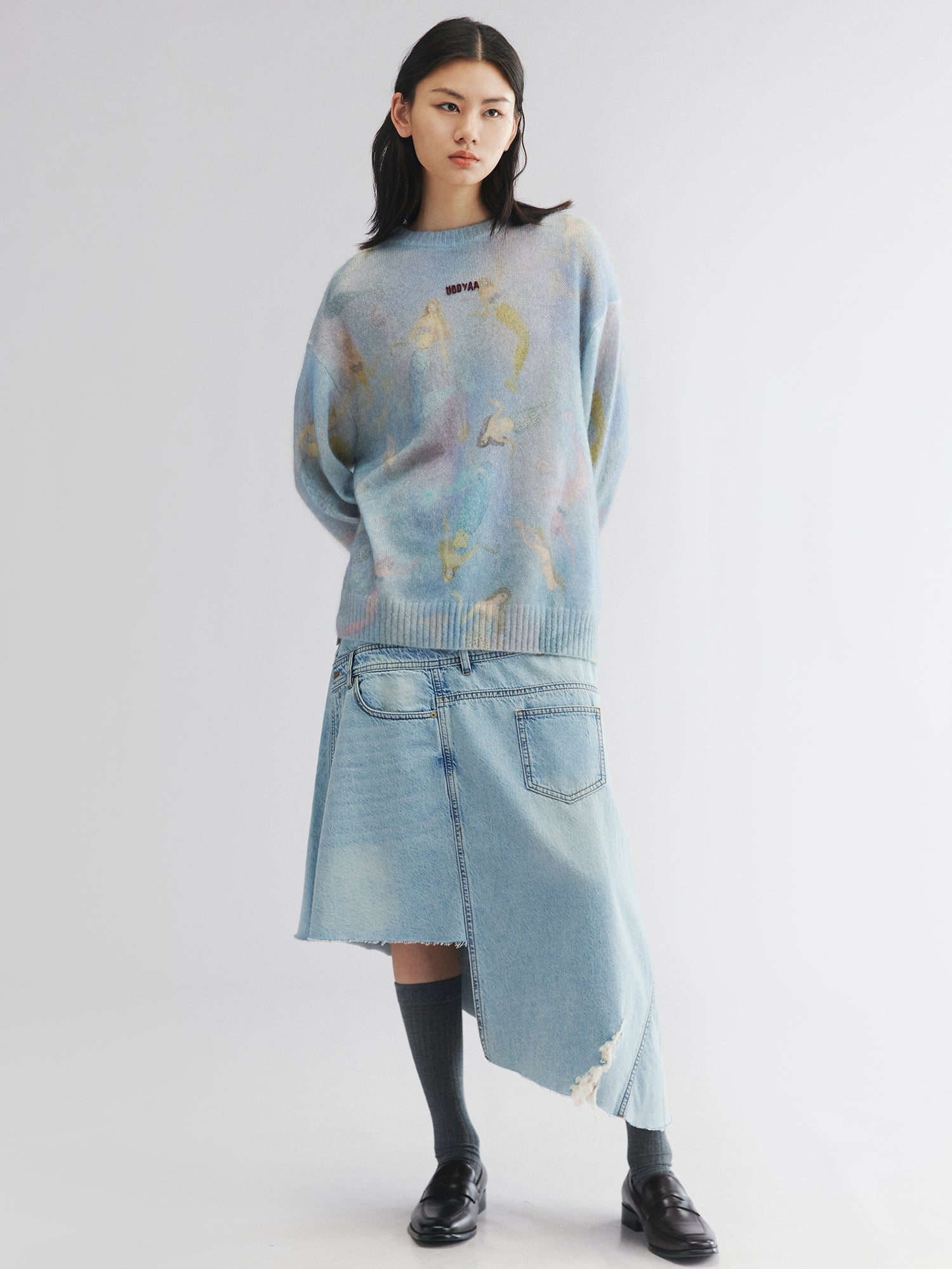 Mermaid print pullover sweater-baby blue