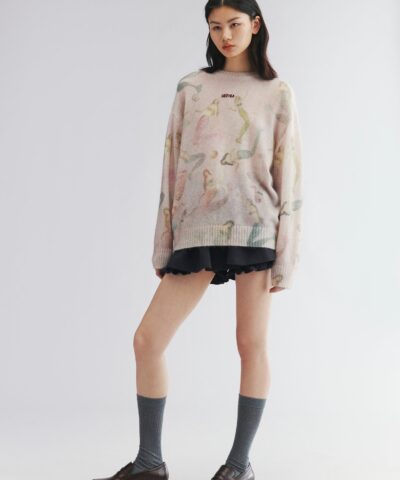 Mermaid print pullover sweater-pink