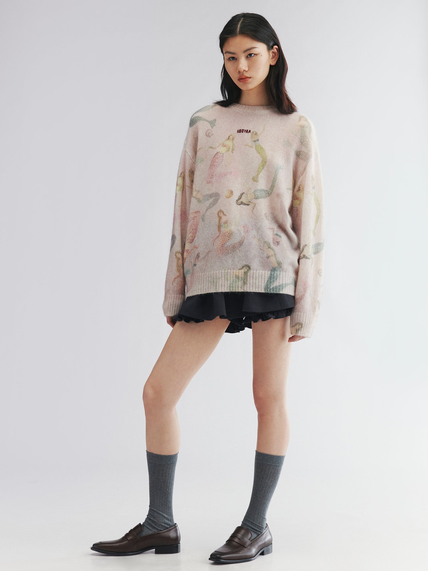 Mermaid print pullover sweater-pink