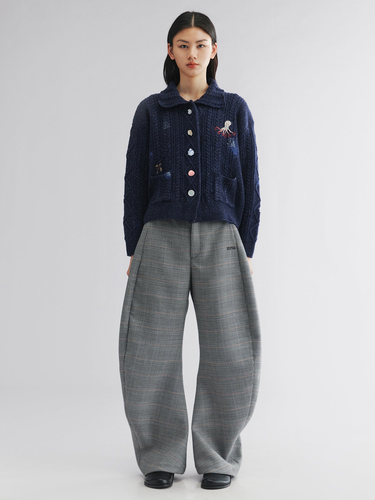 Alternative view of Cable knit collar cardigan