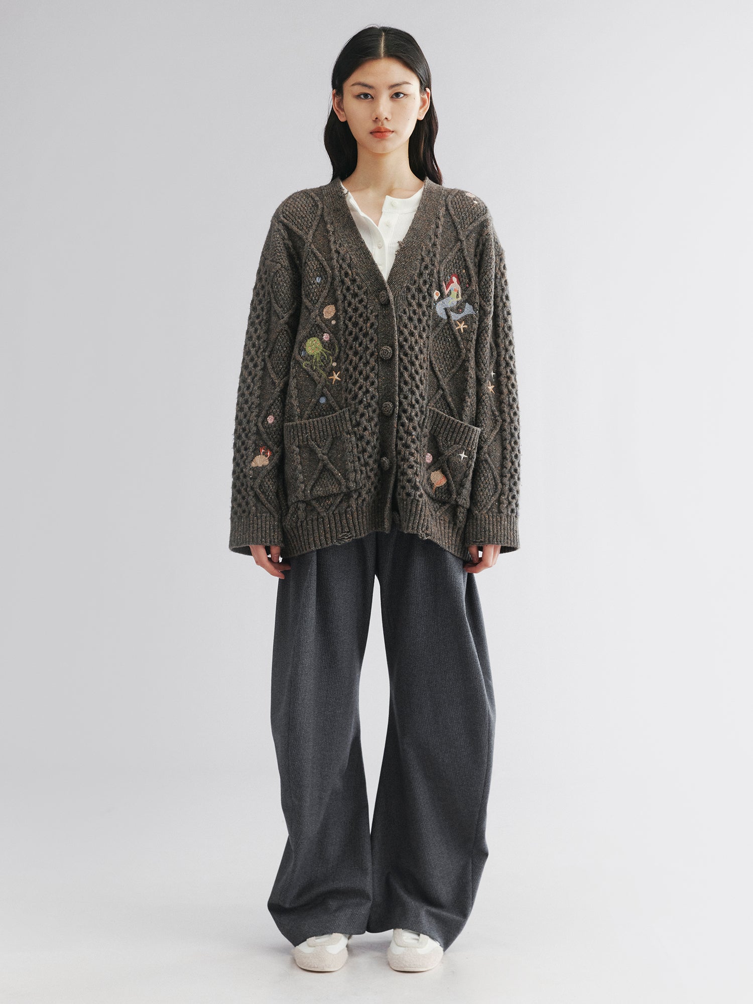 Alternative view of Cable knit collar cardigan