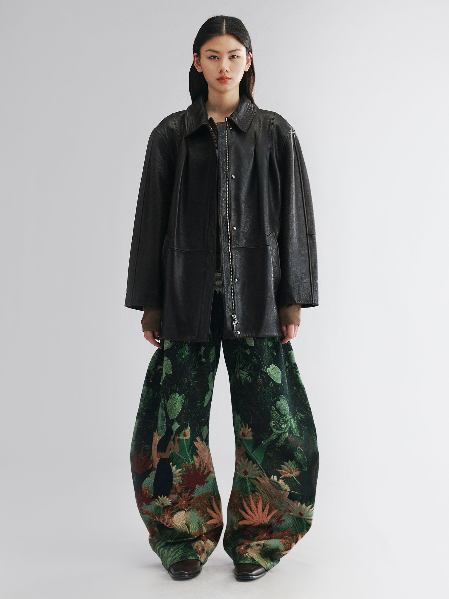 Alternative view of Vintage-inspired cocoon leather coat