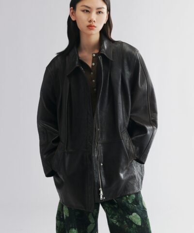 Vintage-inspired cocoon leather coat