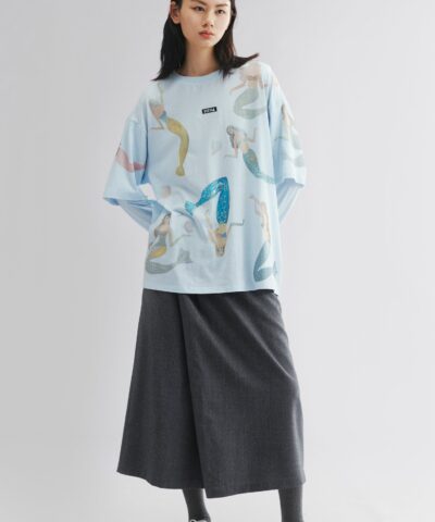 Mermaid print layered t-shirt-baby blue