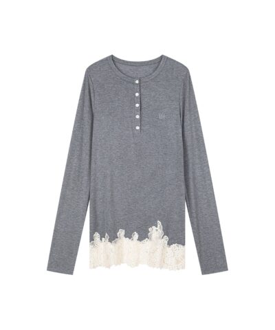 Lace hem henley t-shirt - Image 9