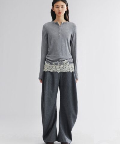 Alternative view of Lace hem henley t-shirt