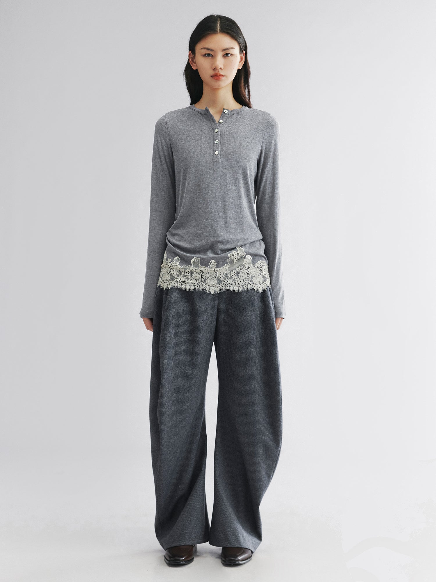 Alternative view of Lace hem henley t-shirt