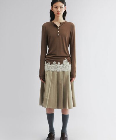 Alternative view of Lace hem henley t-shirt