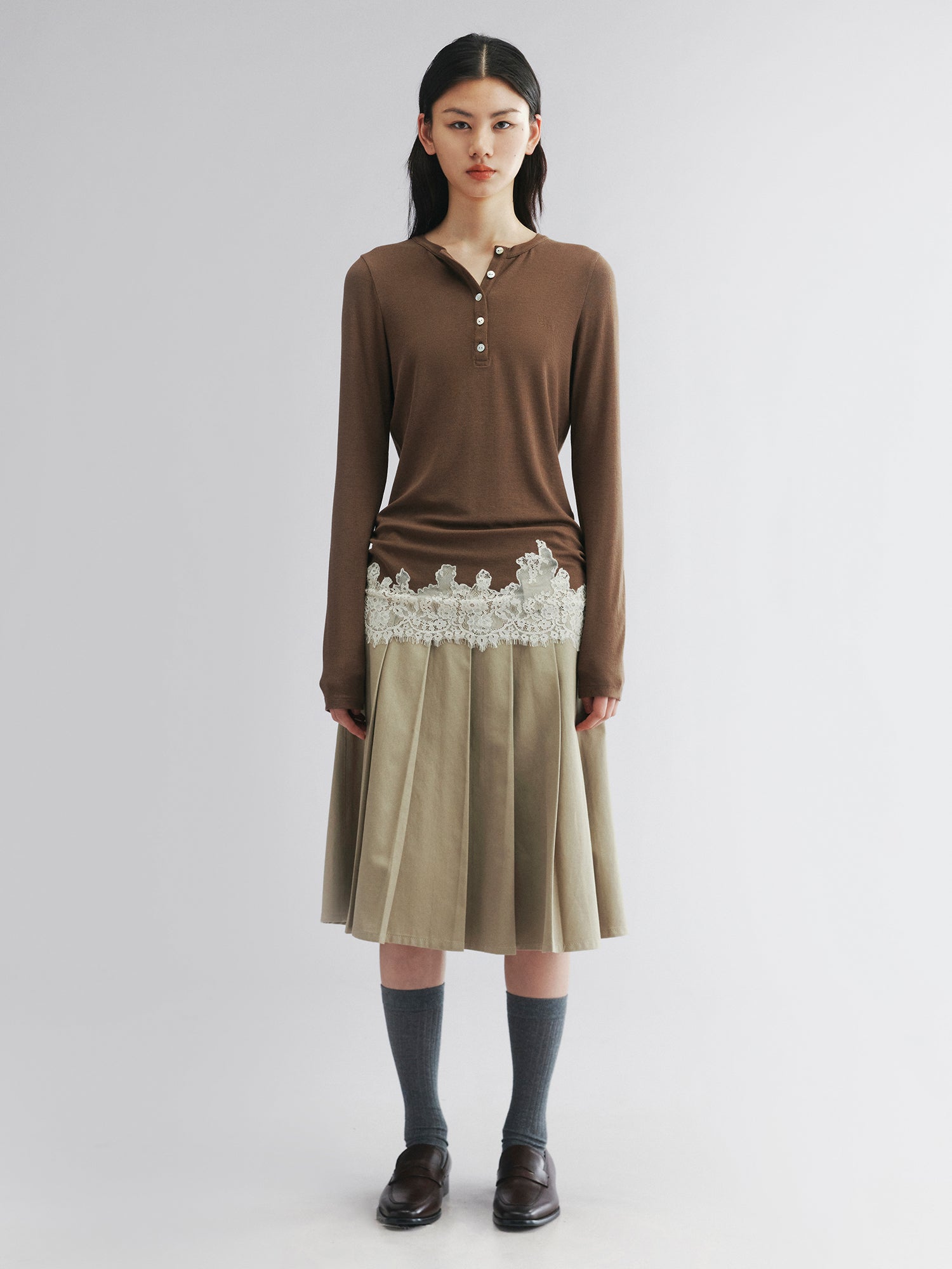 Alternative view of Lace hem henley t-shirt