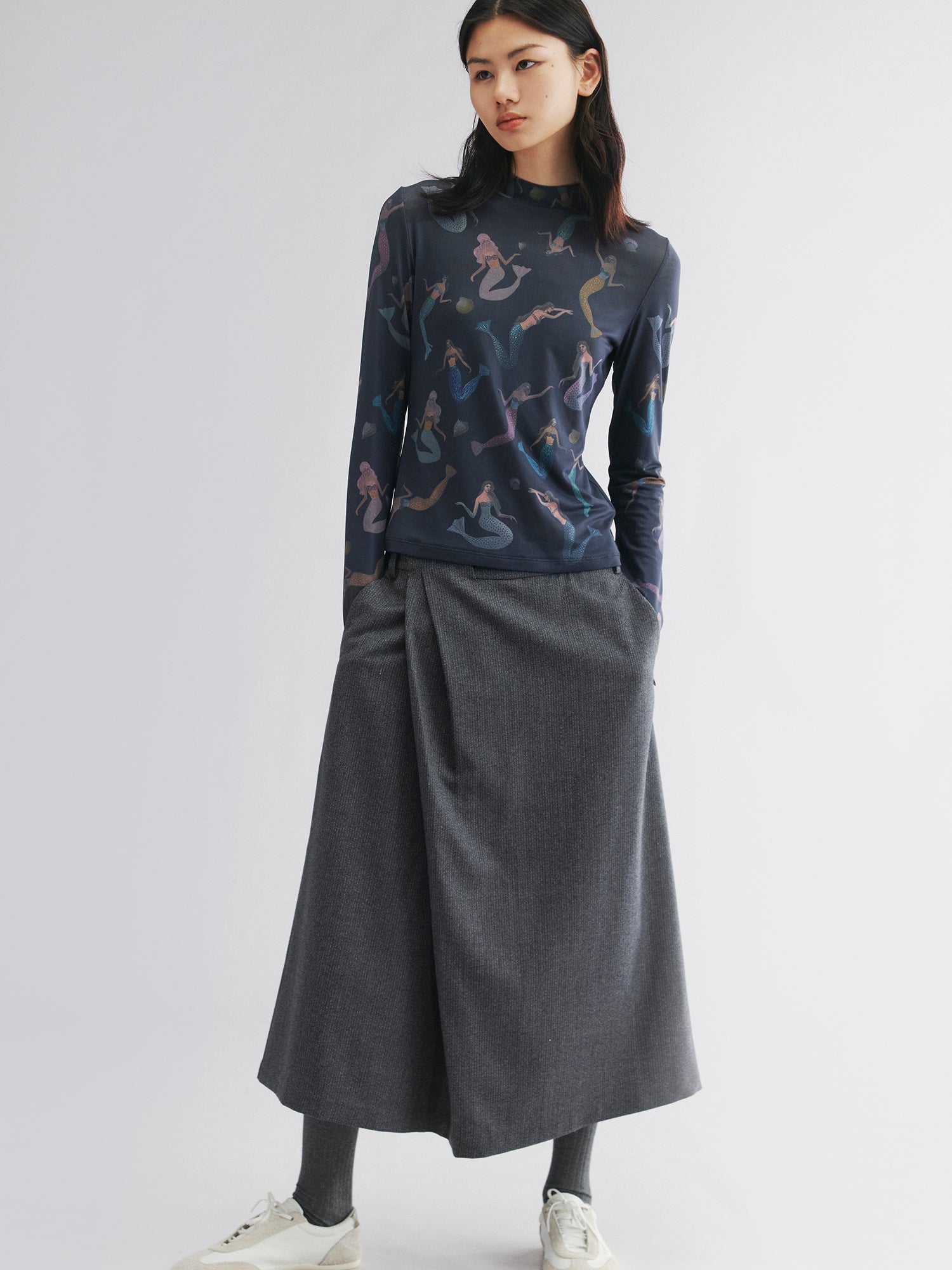 Wrap wool skirt-grey