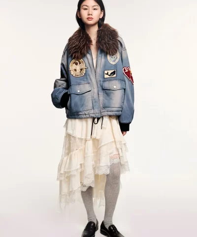 Alternative view of A2 Style Cotton Bomber with Patch Details
