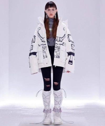13 De Marzo x NASA Astronaut Teddy Bear Painted Down Jacket White-20245738