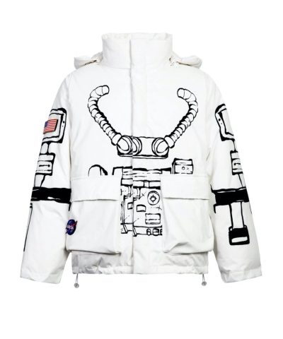 13 De Marzo x NASA Astronaut Teddy Bear Painted Down Jacket White-20245741