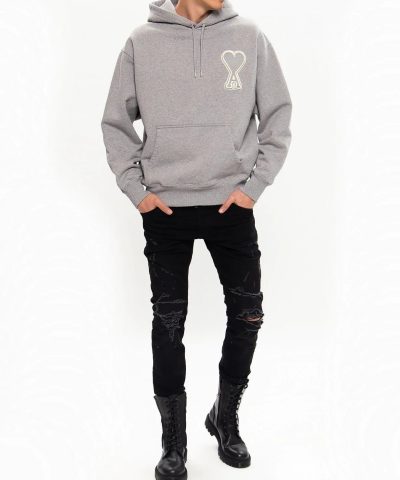 AMI Mens Grey De Coeur Hoodie 2