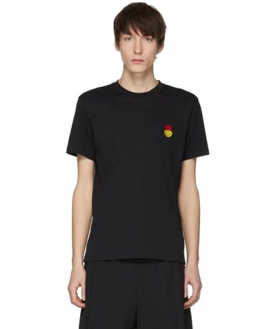 AMI Paris Crew Neck T-Shirt Smiley Patch, Black-20255051