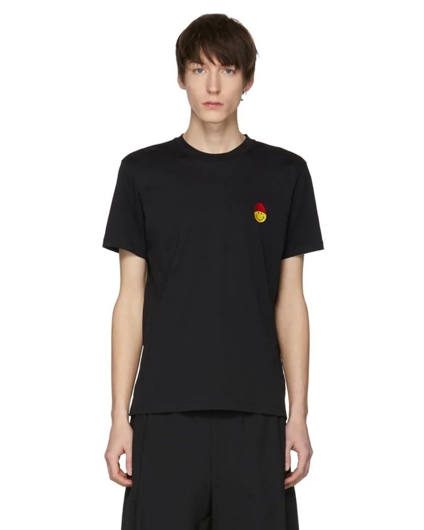 AMI Paris Crew Neck T-Shirt Smiley Patch, Black-20255051