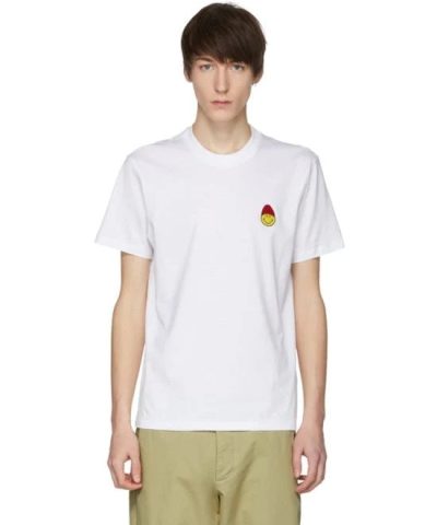 AMI Paris Crew Neck T-Shirt Smiley Patch, White-20255058