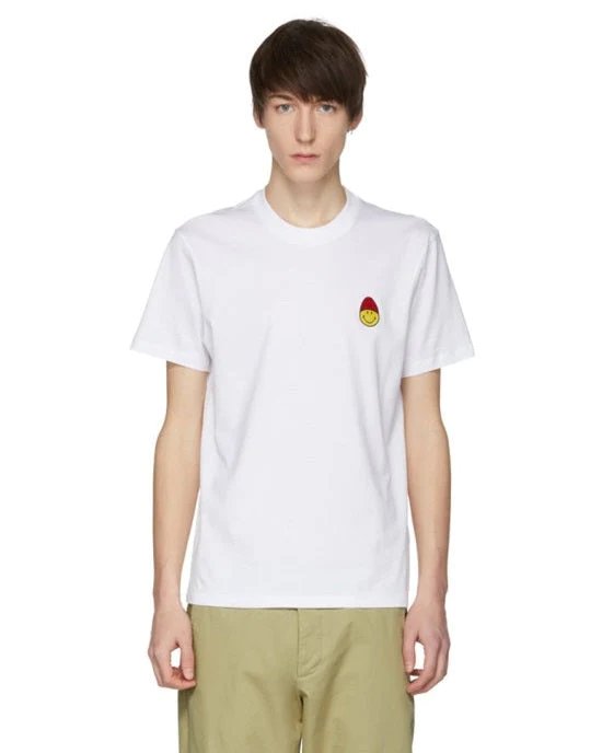AMI Paris Crew Neck T-Shirt Smiley Patch, White-20255058