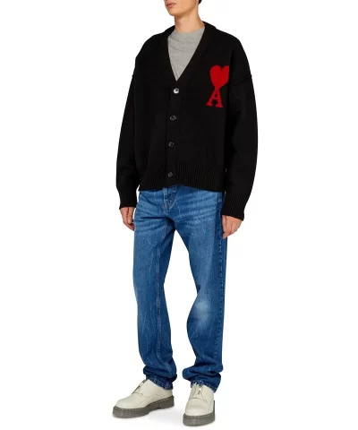 AMI Paris Mens Embroidered Wool Cardigan 1