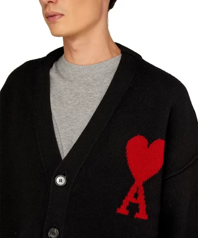 AMI Paris Mens Embroidered Wool Cardigan 2