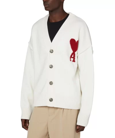 AMI Paris Mens Embroidered Wool Cardigan 7