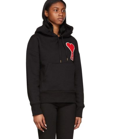 AMI Womens Black De Coeur Hoodie 1