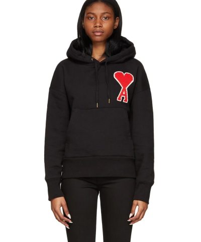 AMI Women's Black De Coeur Hoodie-20252972