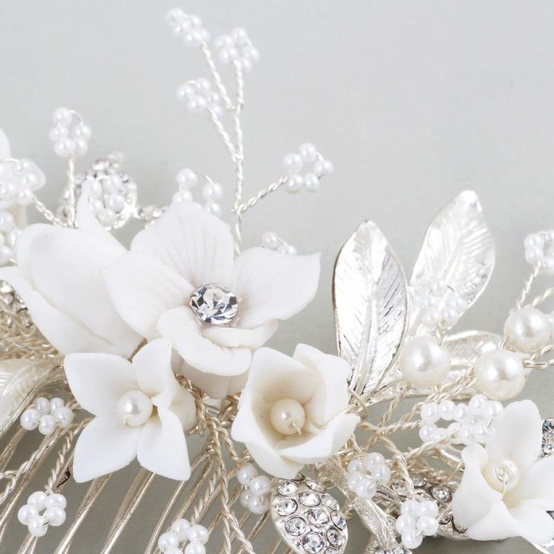 Alternative view of Abyjewelry Floral Silver Hair Comb Piece Pearls Headpiece