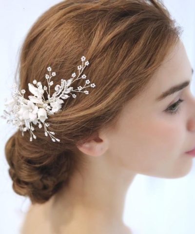 Abyjewelry Floral Silver Hair Comb Piece Pearls Headpiece 2