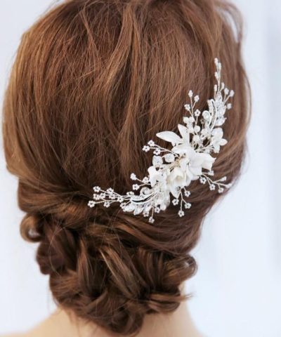 Abyjewelry Floral Silver Hair Comb Piece Pearls Headpiece 3
