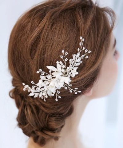 Abyjewelry Floral Silver Hair Comb Piece Pearls Headpiece 4