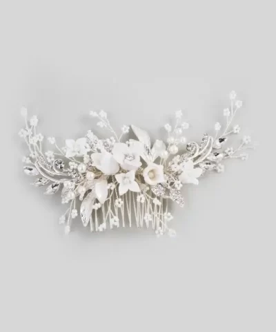 Abyjewelry Floral Silver Hair Comb Piece Pearls Headpiece-20221417