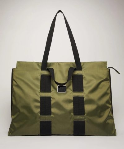 Acne Studios Logo Plaque Tote Bag Khaki Green-20263637