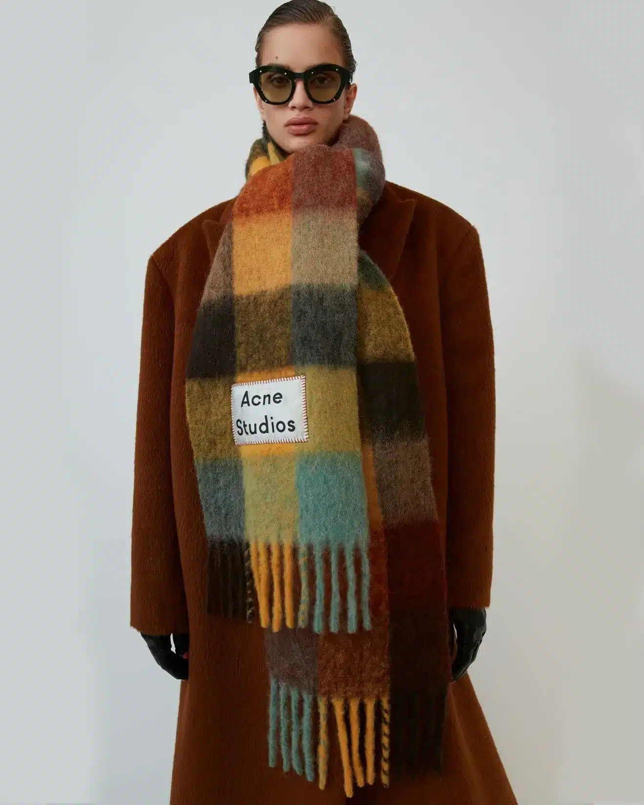 Alternative view of Acne Studios Multi Check Scarf Brown/Yellow/Green