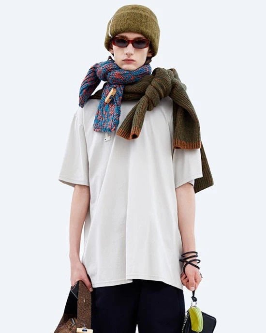 Alternative view of Ader Error Green & Red Petit Muffler Scarf