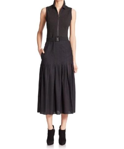 Akris Punto Black Zip-front Belted Pleated Dress-20227791