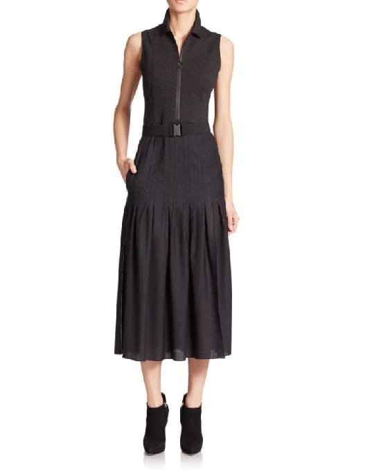 Akris Punto Black Zip-front Belted Pleated Dress-20227791