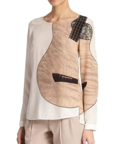 Akris Punto Natural Guitar-Print Silk Blouse-20227800