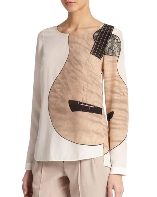 Akris Punto Natural Guitar-Print Silk Blouse-20227800