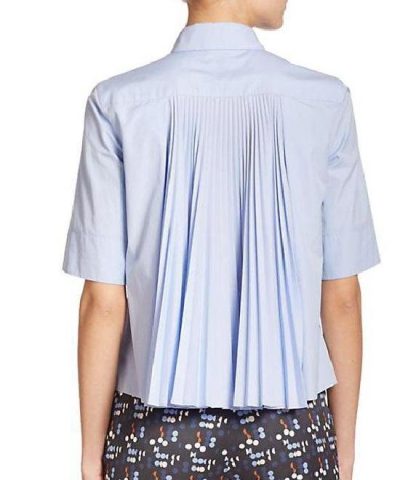 Alternative view of Akris Punto Poplin Plisse-Back Shirt, Blue