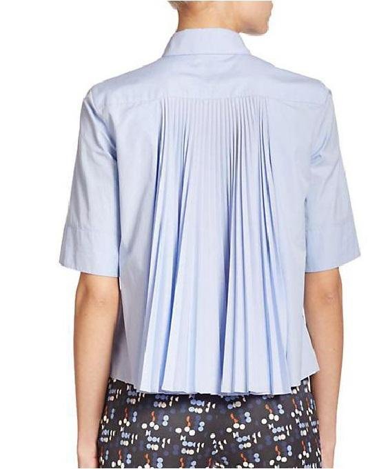 Alternative view of Akris Punto Poplin Plisse-Back Shirt, Blue