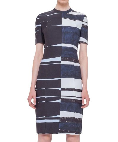 Akris Punto Short-Sleeve Brushstroke Sheath Dress, Multi Colors - Image 3