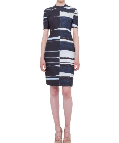 Akris Punto Short-Sleeve Brushstroke Sheath Dress, Multi Colors-20227123