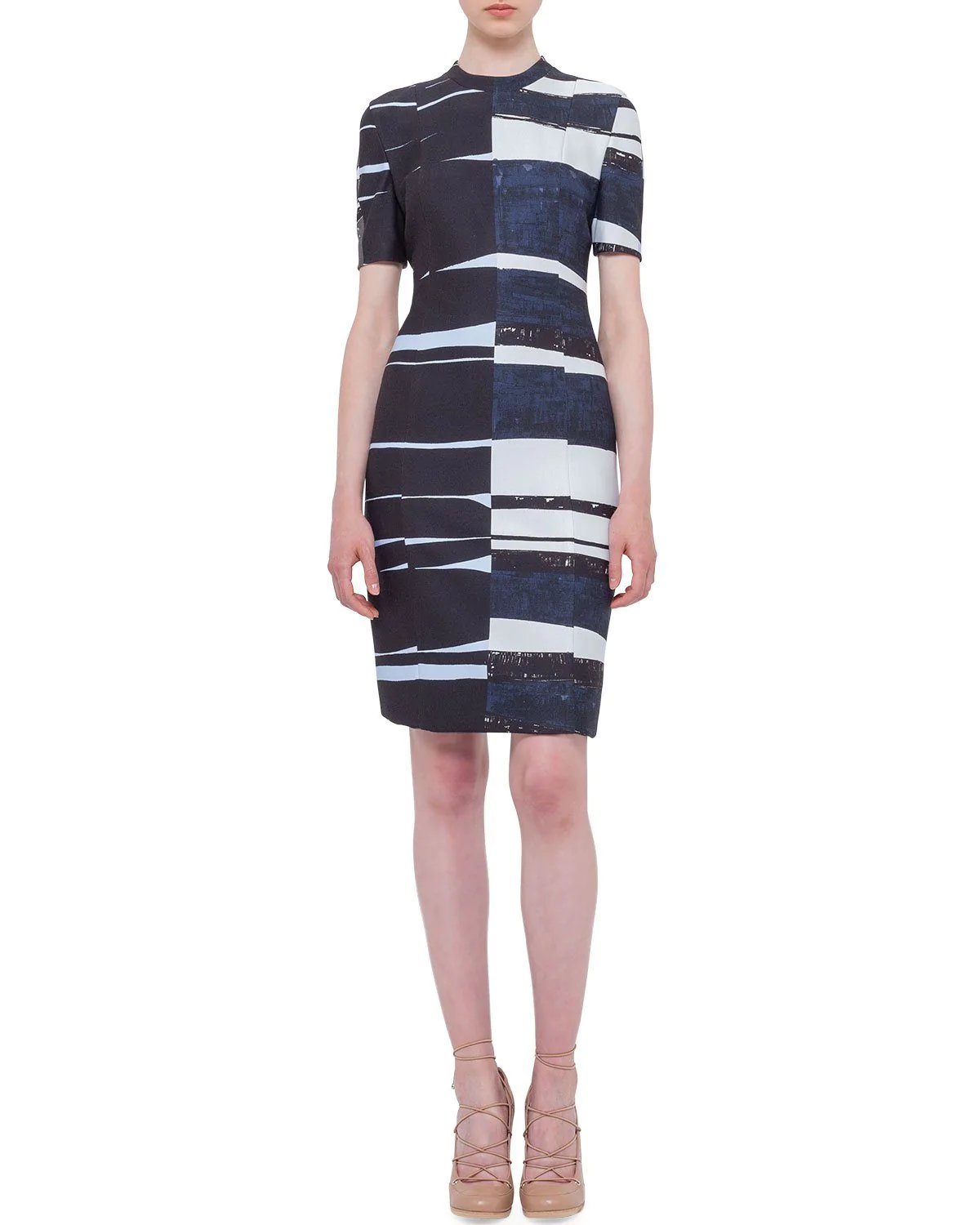 Akris Punto Short-Sleeve Brushstroke Sheath Dress, Multi Colors-20227123