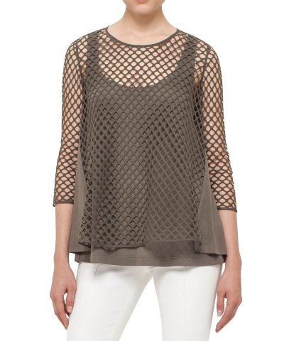 Akris punto 3/4-Sleeve Mesh Top, Black-20227780