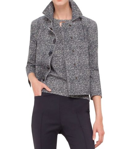 Akris punto 3/4-Sleeve Snap-Front Jacket, Navy/Cream-20227783