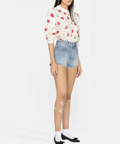 Alessandra Rich Strawberry-Print Silk Blouse - Image 2