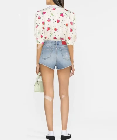 Alessandra Rich Strawberry-Print Silk Blouse - Image 3